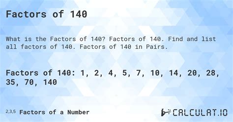 Factors Of 140 Calculatio