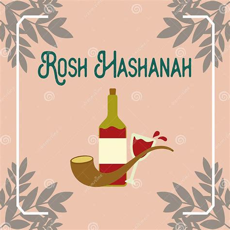 Rosh Hashanah Colored Poster With Shofar And Wine Bottle Vector Stock Vector Illustration Of