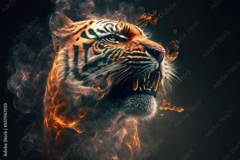 A Tiger With Its Mouth Open And It S Mouth Wide Open With Flames