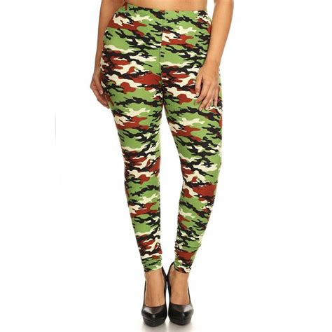 Plus Size Leggings Camo Print High Waisted Leggings Full Length Pajama Pants Spandex Slim