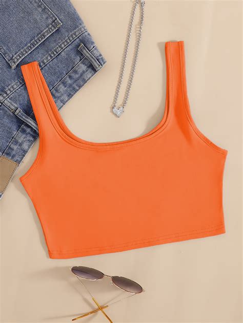 Top tank unicolor de cuello scoop Moda de Mujer SHEIN México