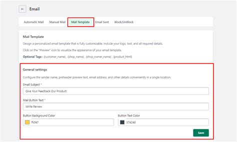 email request template settings webcontrive
