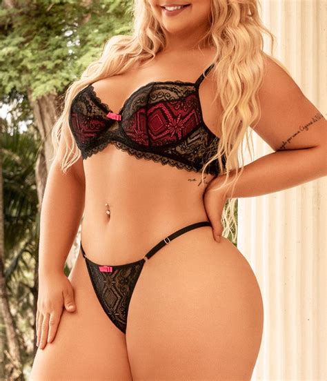 Conjunto Lingerie Fio Dental Rendado Yaffa Y7069 Plus Size