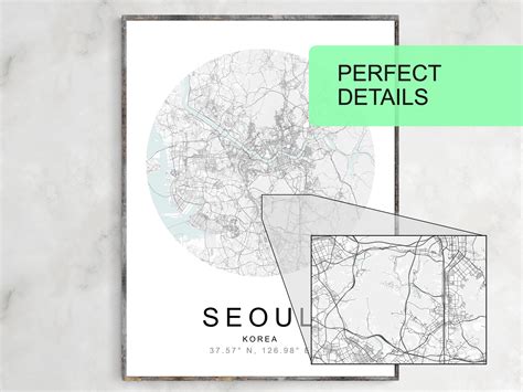 Map Of Seoul Korea Printable Art Prints Personalized Map Poster