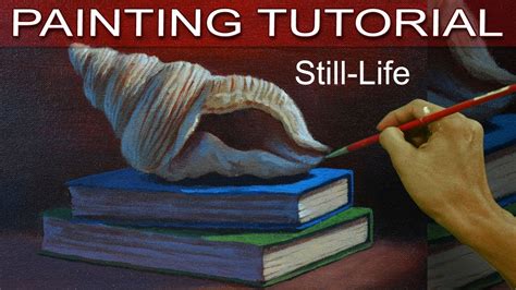 Still Life Painting Tutorial With Seashell And Books In Step By Step