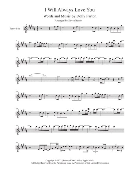 I Will Always Love You Arr Kevin Busse By Whitney Houston Sheet