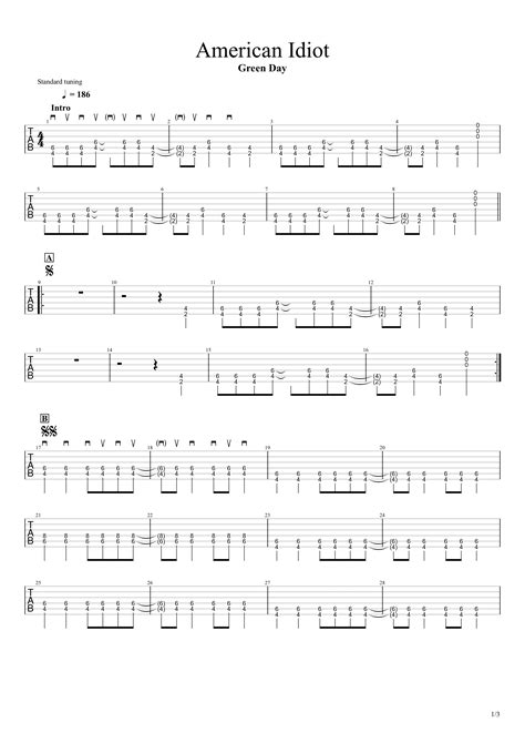 【american Idiot／green Day】無料ギタータブ譜（free Guitar Tabs）｜パワーコード＆ギターソロありver Easy Guitar Net