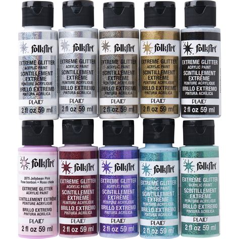 Folkart Extreme Glitter Acrylic Craft Paint Set 10 Colors 2oz