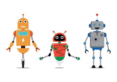 Set Of Three Different Robots In Flat Style Isolated On White