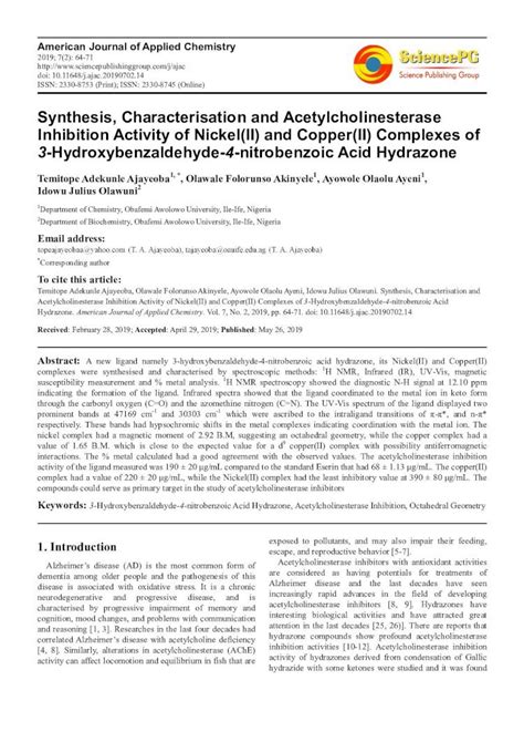 PDF Synthesis Characterisation And Acetylcholinesterase Article