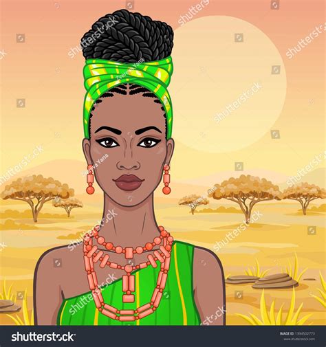 African Beauty Animation Portrait Beautiful Black Image Vectorielle De Stock Libre De Droits