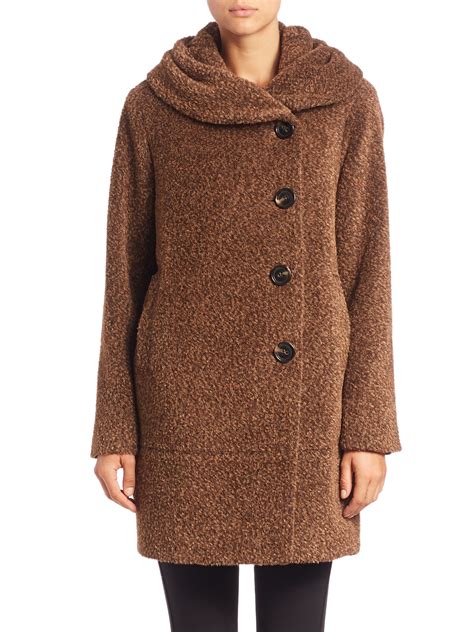 Lyst Sofia Cashmere Boucle Cocoon Coat In Brown