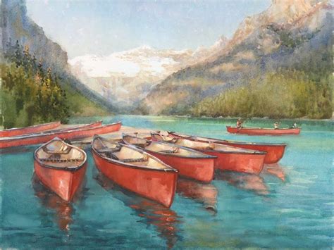 Red Canoes Canada Painting By Valentyn Orikhovskyi Saatchi Art