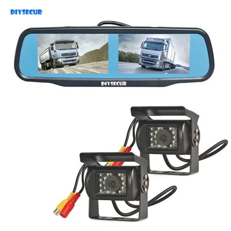 DIYSECUR Dual 4 3 Screen Display Rear View Car Mirror Monitor IR CCD