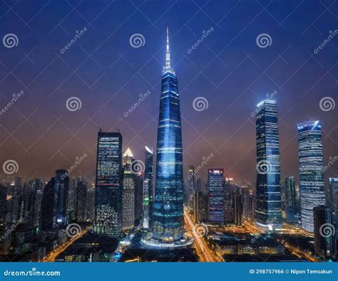 City skyline at night stock photo. Image of fantasy - 298757966