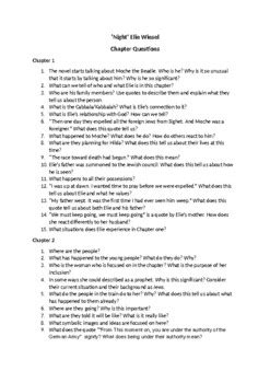 Elie Wiesel S Night Chapter Questions For Chapters By Rachel