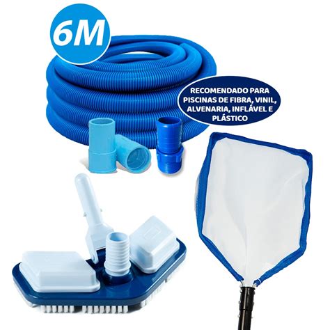 Kit De Limpeza De Piscina Mangueira M Aspirador Peneira Para Fibra