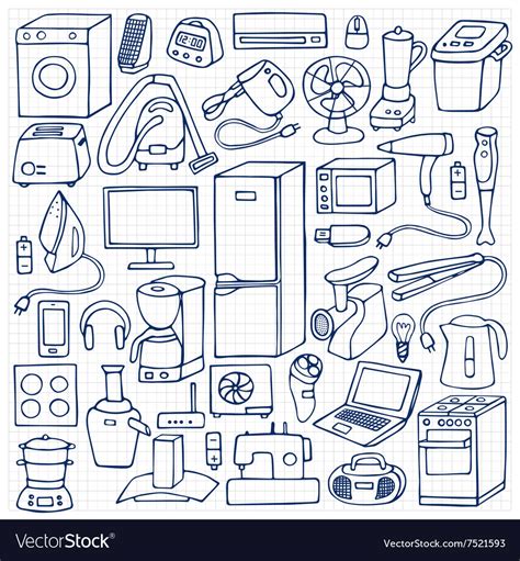 Household Appliances Hand Drawn Set Royalty Free Vector