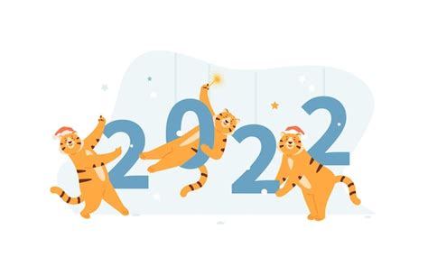 2022년 새해의 행복한 호랑이 상징 프리미엄 벡터