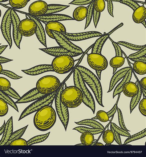 Olive Branch Engraving Style Seamless Royalty Free Vector