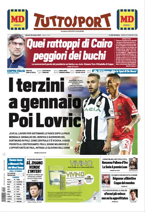 Prima Pagina Tuttosport “juventus I Terzini A Gennaio Poi Lovric