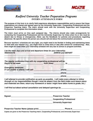 Fillable Online Radford Radford University Teacher Preparation Programs