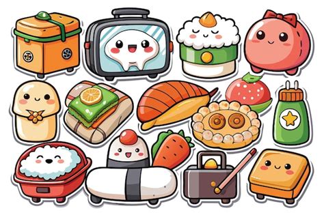 Conjunto De Bonitos Personagens De Desenhos Animados De Comida E