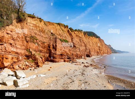 Jurassic Coastline At Sidmouth On South Coast Of Devon Red Sandstone Triassic Period Cliffs