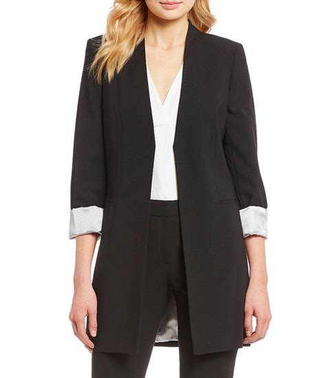 Calvin Klein Contrast Lining Long Roll Tab Sleeve Open Front Jacket Dillards How To Roll