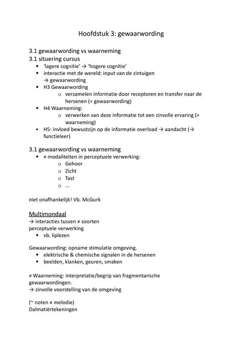 Hoofdstuk Hoofdstuk Gewaarwording Gewaarwording Vs Waarneming