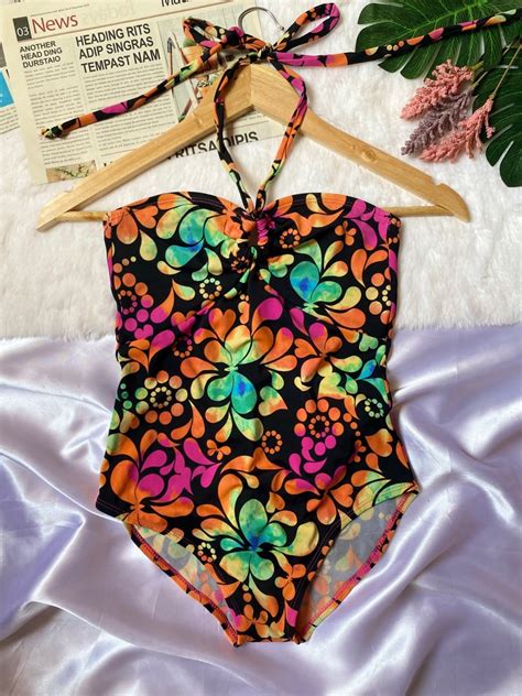 Black Floral One Piece Tube Swimsuit On Carousell