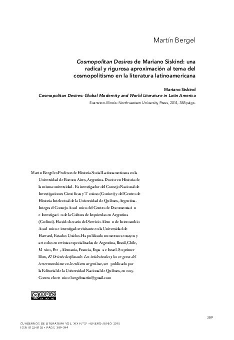 Pdf Martín Bergel Cosmopolitan Desires De Mariano Siskind Una