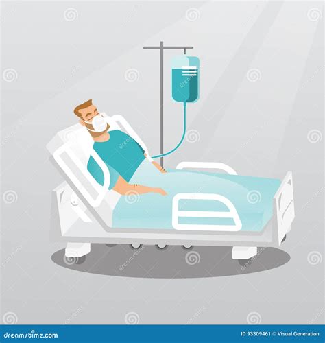 Patient Lying In Hospital Bed With Oxygen Mask Stock Vector