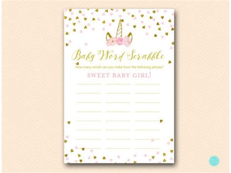 Pink And Gold Unicorn Baby Shower Games Package Printabell