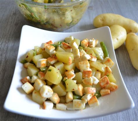 Salade de pommes de terre aux haricots verts concombre et Manouri doré