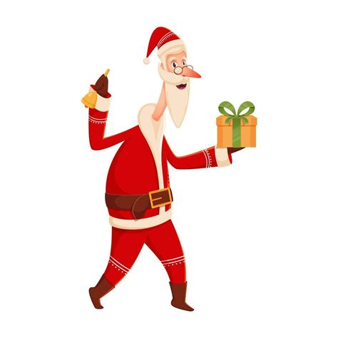 Cartoon Santa Claus Holding Gift Box With Bell In Walk Pose 25054888