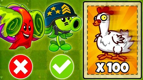 PvZ 2 Challenge Every Plant Level 1 With 1 Plant Food Vs 100 Chicken