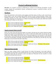 CC 1 Doc Classical Conditioning Worksheet Directions Six Examples