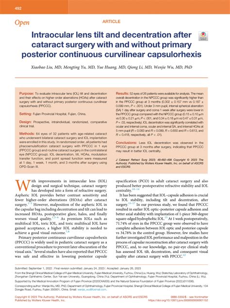 Pdf Intraocular Lens Tilt And Decentration After Cataract Surgery