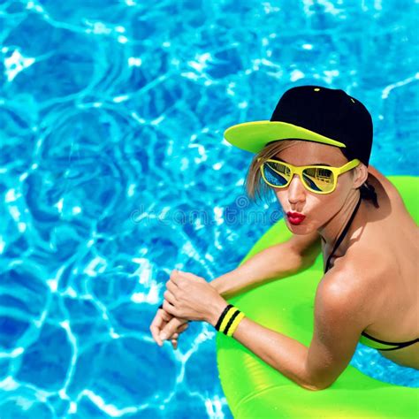 Hot Party In The Pool Glamorous Lady Stock Photo Image Of Holiday Summertime 58944892