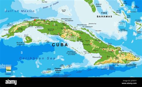 Mapa físico muy detallado de Cuba en formato vectorial con todas las