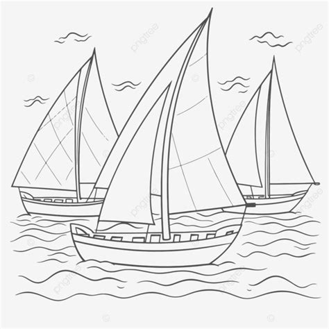 Desenho De Tr S Barcos Vela Na Gua Para Colorir Vetor Png Contorno