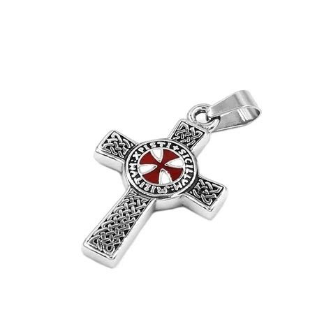 Colgante de Cruz Roja con nudo celta para hombre joyería de acero