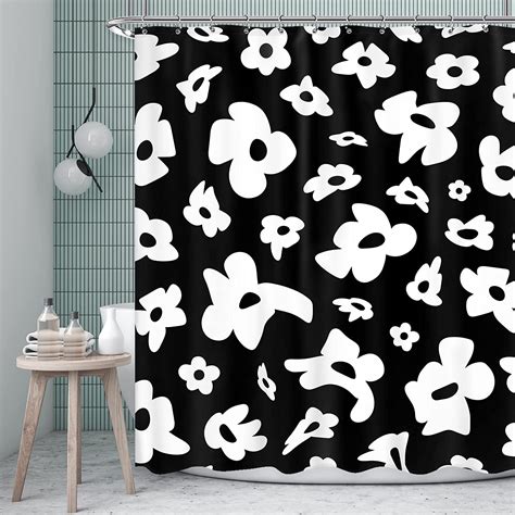 Aoselan Black And White Shower Curtain 72×72 Inch Abstract Flower