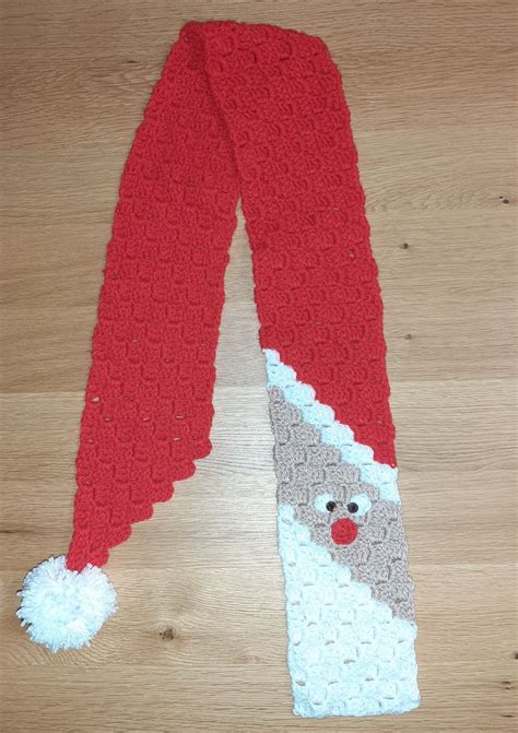 Crochet C2c Santa Scarf Christmas Scarf Crochet Christmas Crochet