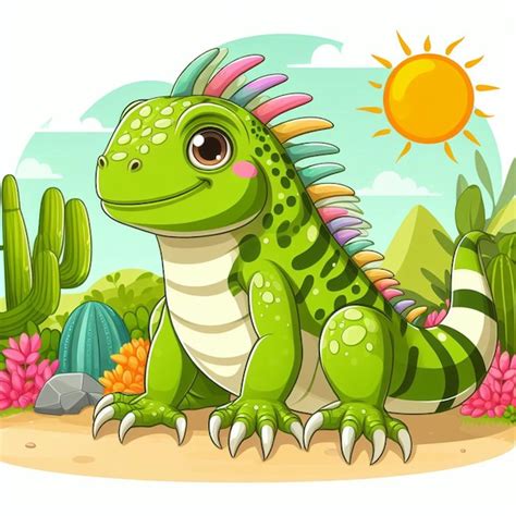 Premium Vector Cute Iguana Vector Cartoon Illustration