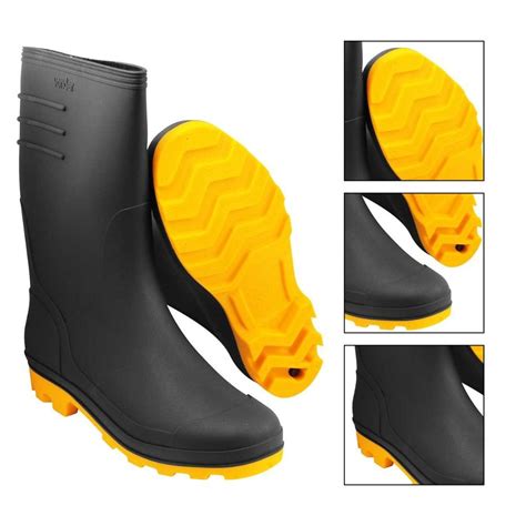 Bota De Pvc Preta Solado Amarelo Cano M Dio Forro Vonder