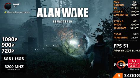 Alan Wake Remastered Ryzen 5 3400G Gráficos Vega 11 8GB Single