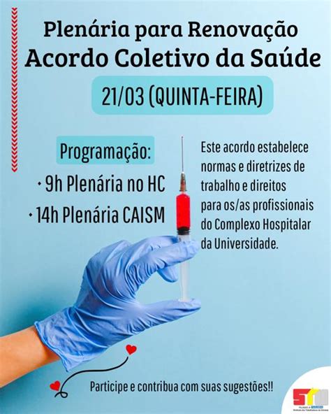 Plenárias para renovação do acordo coletivo da Saúde serão dia 21 03 no