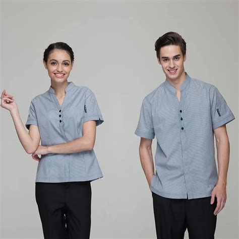 Fashion Restaurant Hotel Uniform Women Female Waitress Blouse Men Male Waiter Shirt Short Sleeve